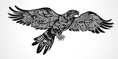 Obraz premium eagle, bird animal silhouette in ethnic tribal tattoo, 