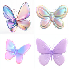 Fototapeta premium inflated pastel coloured butterflies set on white background