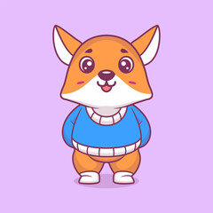 Cute fox creative kawaii wearing jacket cartoon vector icon