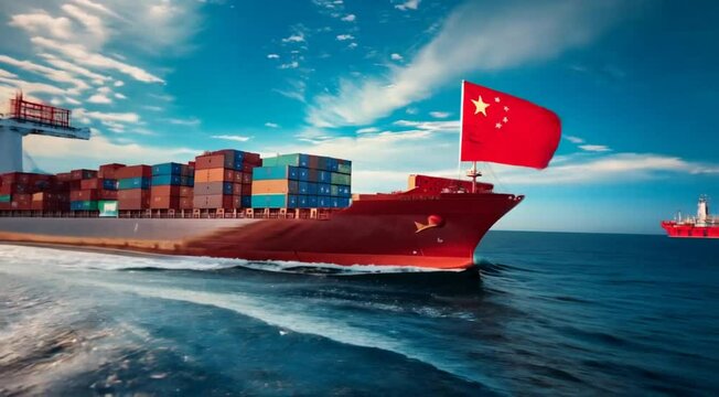 Low angle view of a Large container ship at sea