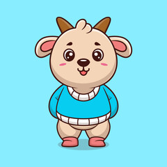 Cute goat creative kawaii wearing jacket cartoon vector icon
