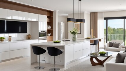 interior design luxury guestroom and kitchen white interior open