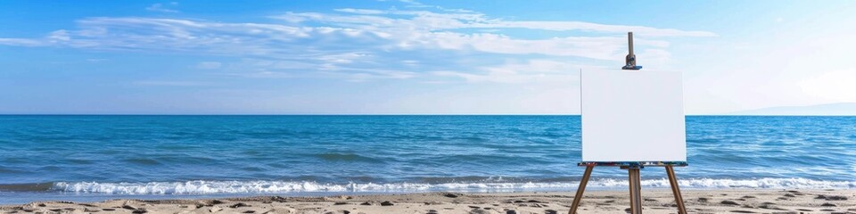 Obraz premium Artistic Canvas on Easel at the Shore on a Sunny Day