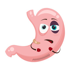 Isolated cartoon character stomach after surgery or illness