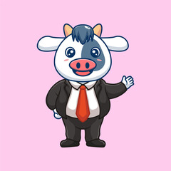 Cartoon business vector icon illustration cow waving hand, Animal business icon concept isolated