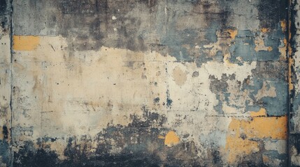 Obraz premium Aged old cement wall with small patches of graffiti, faded and worn urban backdrop -