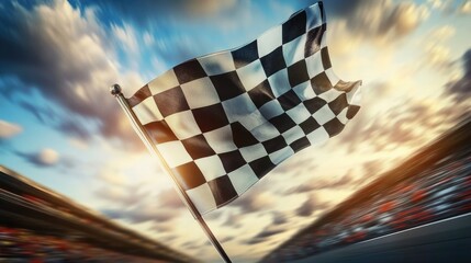 Black and white checkered flag waving, racing and victory, the thrill of the finish