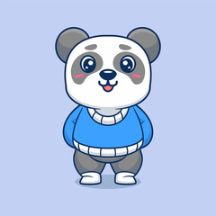 Cute panda creative kawaii wearing jacket cartoon vector icon