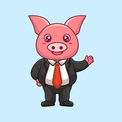 Cartoon business vector icon illustration pig waving hand, Animal business icon concept isolated
