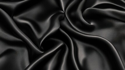 Fototapeta premium Black silk fabric with gentle folds, luxurious and soft, a touch of elegance
