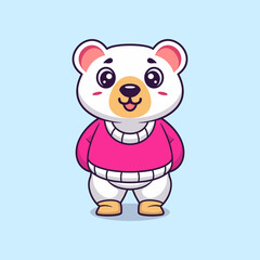 Cute polar bear creative kawaii wearing jacket cartoon vector icon