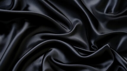 Fototapeta premium Black silk fabric with gentle folds, luxurious and soft, a touch of elegance