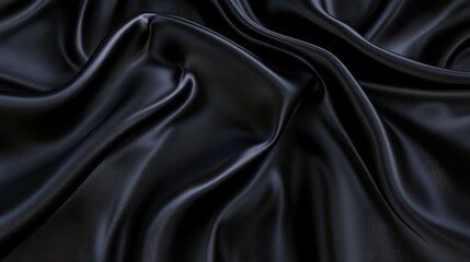 Fototapeta premium Black silk fabric with gentle folds, luxurious and soft, a touch of elegance