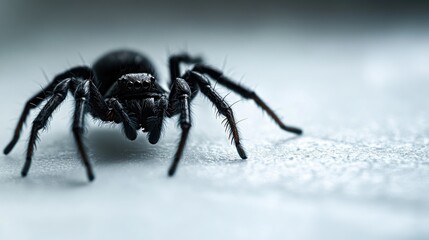 Black spider crawling on a white surface, creepy and captivating, nature's small predator