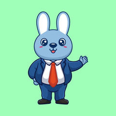 Cartoon business vector icon illustration rabbit waving hand, Animal business icon concept isolated
