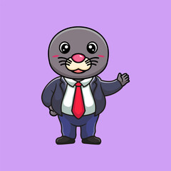 Cartoon business vector icon illustration sea lion waving hand, Animal business icon concept isolated