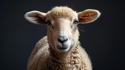 Obraz premium Closeup of mountain Lamb front-view, Eid Al Adha sheep face isolated on black background