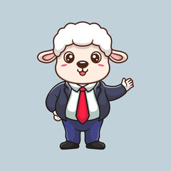 Fototapeta premium Cartoon business vector icon illustration sheep waving hand, Animal business icon concept isolated