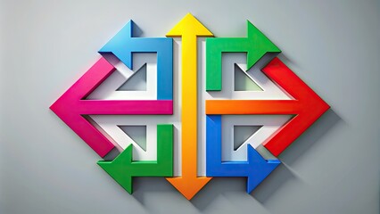 Modern minimalist design graphic illustrating exit concept with bold arrows, bright colors, and clean lines, symbolizing freedom, movement, and new beginnings.