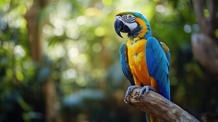 Blue macaw parrot perched on a branch, vibrant and exotic bird, tropical wildlife