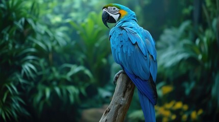 Obraz premium Blue macaw parrot perched on a branch, vibrant and exotic bird, tropical wildlife