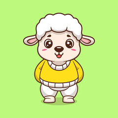 Cute sheep creative kawaii wearing jacket cartoon vector icon