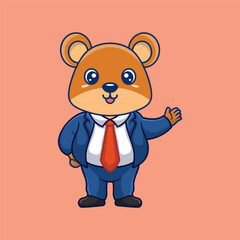 Cartoon business vector icon illustration teddy bear waving hand, Animal business icon concept isolated