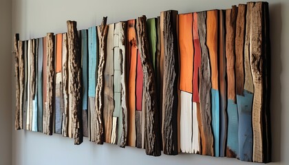 design wall art with burnt and colored wood