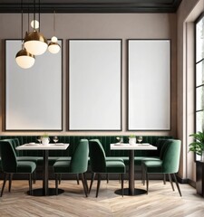 poster frame mock-up on modern interior cafe restaurant background 3d rendering