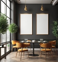 poster frame mock-up on modern interior cafe restaurant background 3d rendering