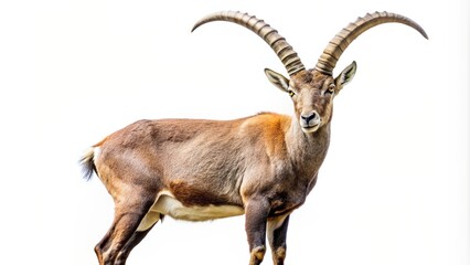 horns, independence, powerful, wildlife photography, isolated, wild creature, white background, Scimitar horned Ibex isolated on white background seen from a low angle