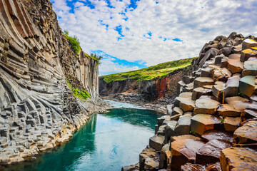 Stuoðil Canyon Iceland, Rock formation and river running through a unique canyon 