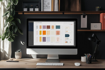 Computer on Desk with Color Menu Display