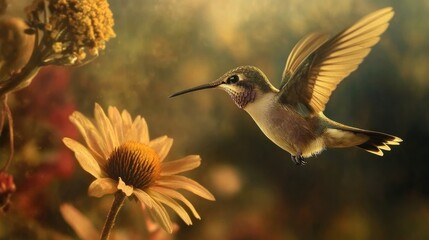 Fototapeta premium Hummingbird in Flight with Blurred Background