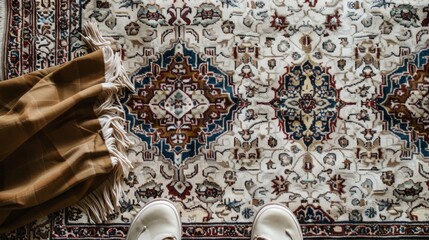 Soft carpet with beautiful pattern, top view