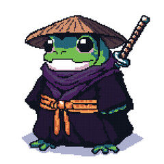 Pixelated Green Frog Samurai with Katana