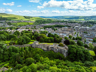 Skipton Castle from a drone, North Yorkshire, England