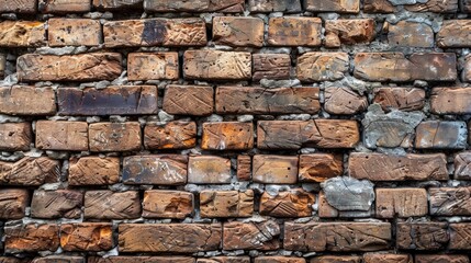 Fototapeta premium Acient brick wall. Grunge brick wall background. Background of old vintage brick wall. High quality photo, ai