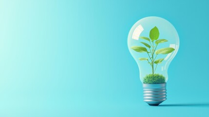 A light bulb with a growing plant symbolizes eco-friendly innovation and sustainability in a minimalist design.