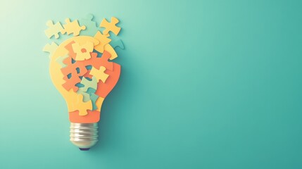 Creative concept of a puzzle light bulb symbolizing problem-solving and innovative ideas bursting with color.