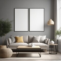 poster frame mock-up on modern living room interior. minimalist fucnitures