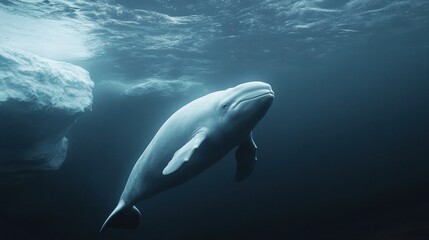 Obraz premium Beluga Whale Swimming in Arctic Waters