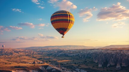 Obraz premium Hot Air Balloon Soaring Over Cappadocia's Unique Rock Formations