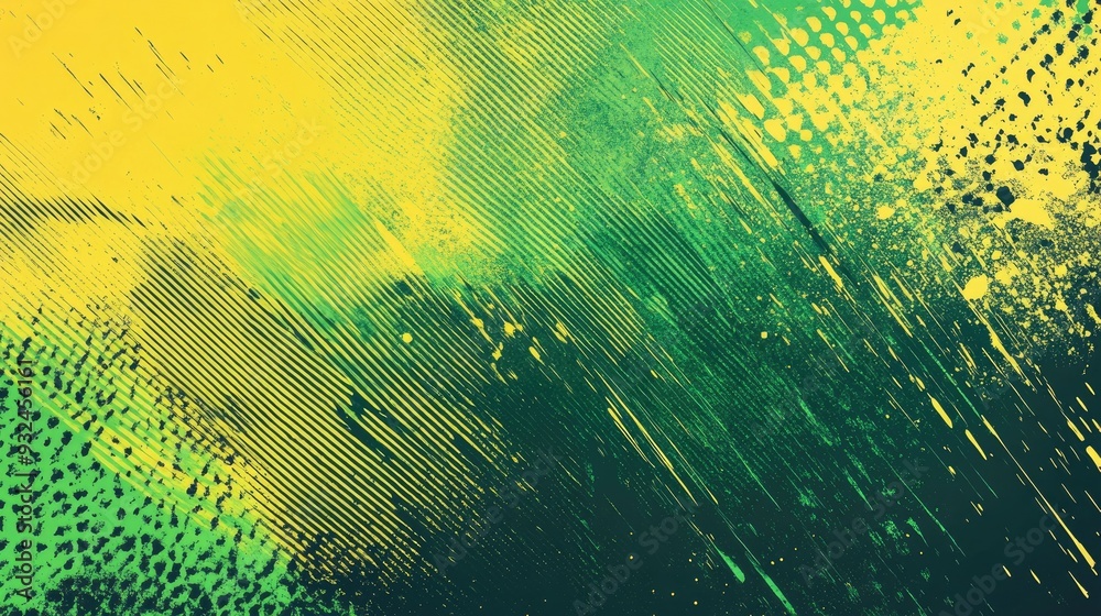 Wall mural abstract sports background with green and yellow gradient brushstrokes and halftone effect. dynamic 