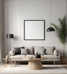 poster frame mock-up on modern living room interior. minimalist fucnitures