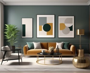 poster frame mock-up on modern living room interior. minimalist fucnitures