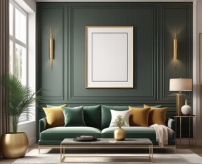 poster frame mock-up on modern living room interior. minimalist fucnitures