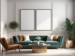 poster frame mock-up on modern living room interior. minimalist fucnitures