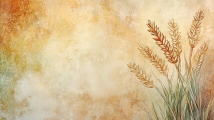 Golden wheat stalks swaying gently in the warm sunlight against a textured background