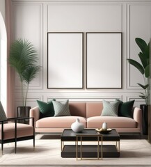 poster frame mock-up on modern living room interior. minimalist fucnitures